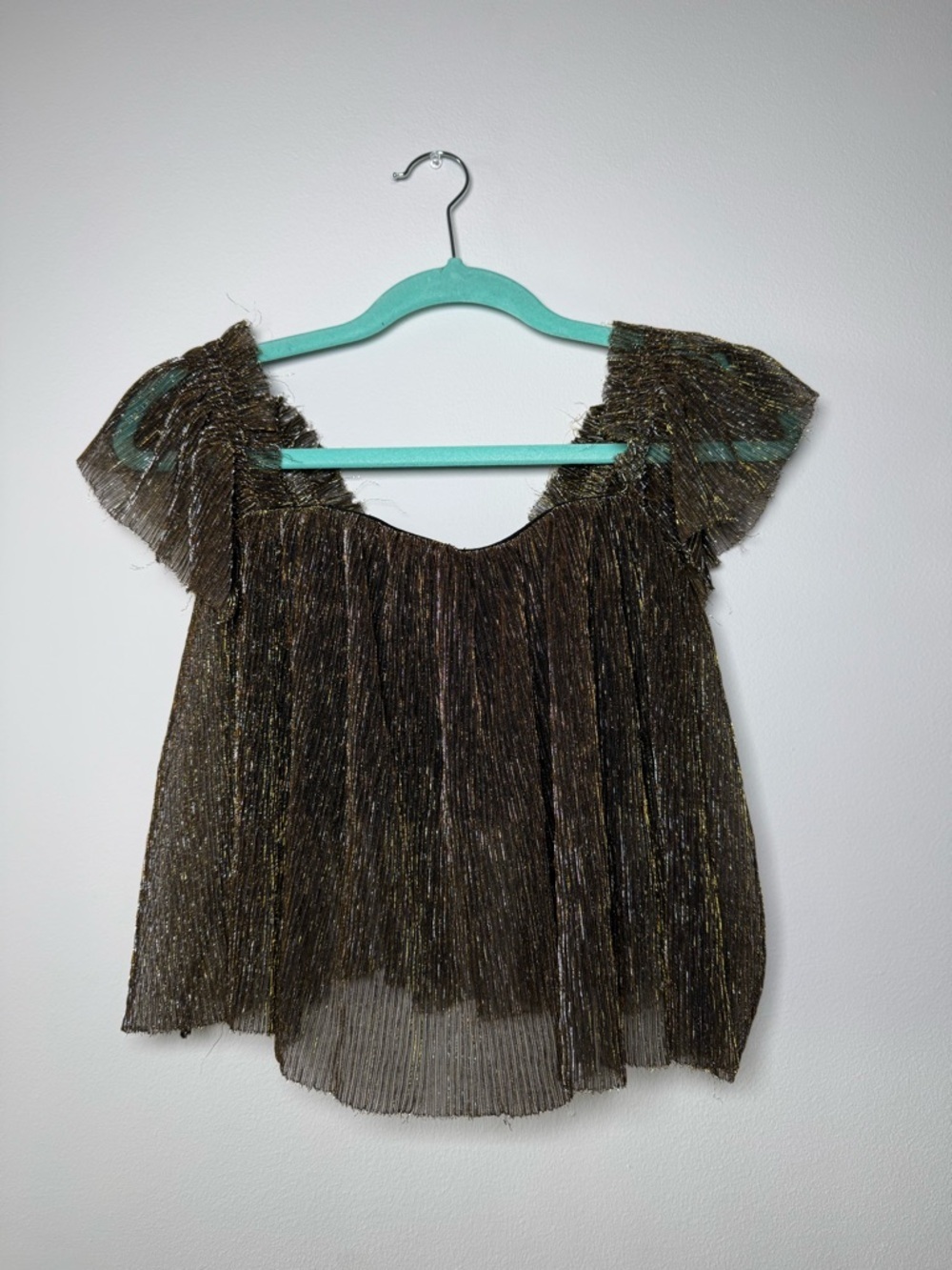 Urban Outfitters Metallic Pleated Off The Shoulder Top - Bronze